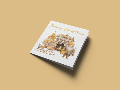 Golden Christmas Card for Kids – Santa & Reindeer