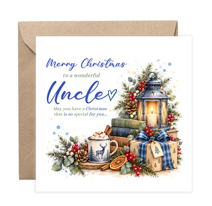 Christmas Card for Uncle – Blue Festive Christmas Design
