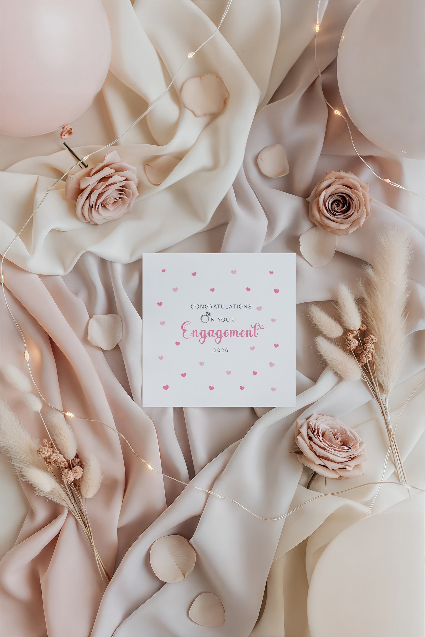 Engagement Card 2026 – Congratulations on Your Engagement Card – Ring and Pink Hearts Design – Romantic Engagement Card for Newly Engaged Couple, Him or Her - Pink Envelope Included