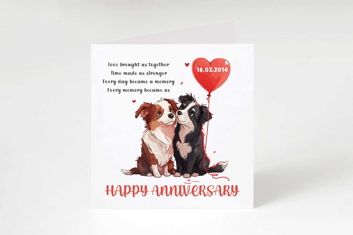 Personalised Cute Dogs Anniversary Card - Custom Date Anniversary Card for Wedding, Relationship Milestones 1st, 2nd,10th - For Dog Lover, Him, Her, Wife, Husband, Couples - Red Envelope Included