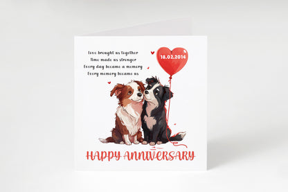 Personalised Cute Dogs Anniversary Card - Custom Date Anniversary Card for Wedding, Relationship Milestones 1st, 2nd,10th - For Dog Lover, Him, Her, Wife, Husband, Couples - Red Envelope Included