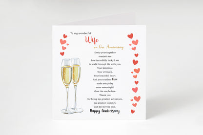 Luxury Champagne Glasses Anniversary Card for Wife - Romantic Anniversary Card for Her, Wedding, Dating, Relationship Milestones 1st, 2nd, 3rd, 5th, 10th, 20th 30th - Gold Envelope Included