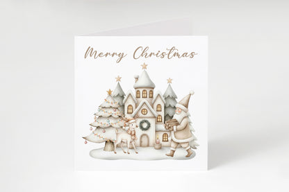 Beige Christmas Card for Him or for Her – Santa & Reindeer