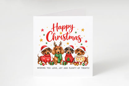 Dachshund Christmas Card for Dog Lovers – Cute Festive Sausage Dogs, Santa & Christmas Design