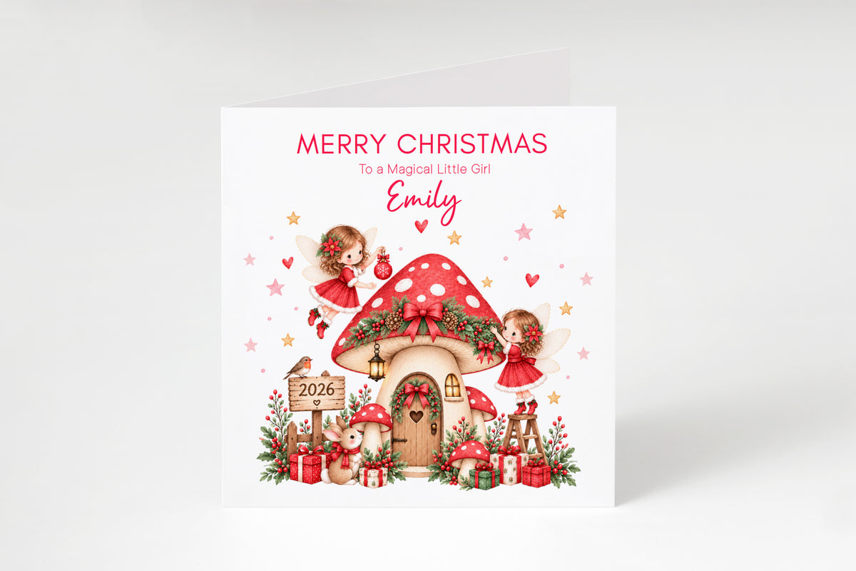 Personalised Red Magical Fairy Christmas Card for Girls