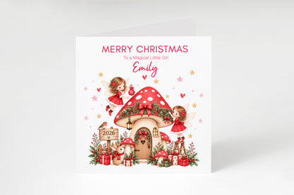 Personalised Red Magical Fairy Christmas Card for Girls