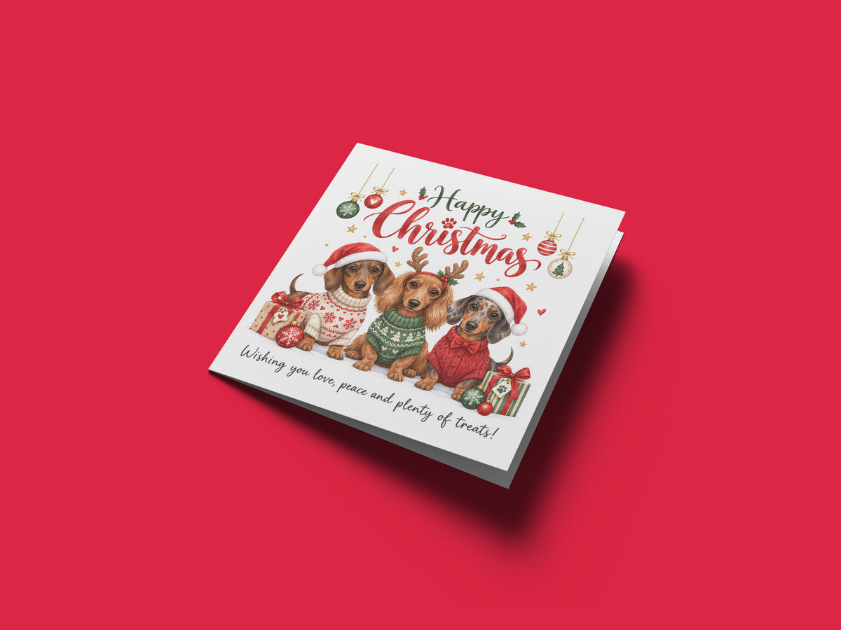 Dachshund Christmas Card for Dog Lovers – Cute Festive Sausage Dogs, Santa & Christmas Design
