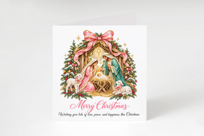 Pink Bow Nativity Christmas Card – Christian Greeting Card