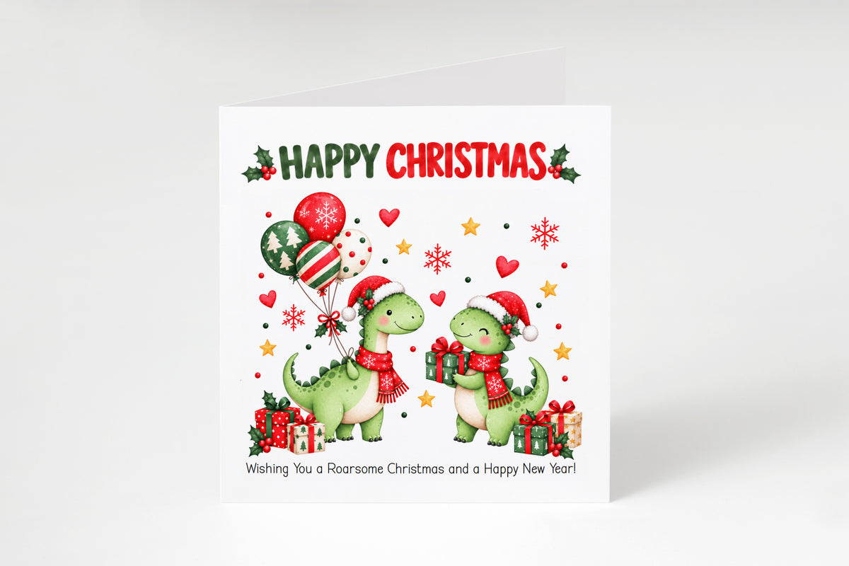 Christmas Card for Boys – Festive Dinosaurs
