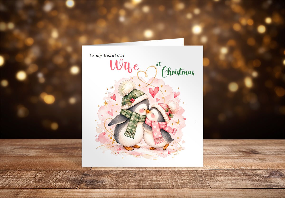 Merry Christmas Card for Wife  – Cute Penguin Couple Christmas Card