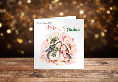 Merry Christmas Card for Wife  – Cute Penguin Couple Christmas Card