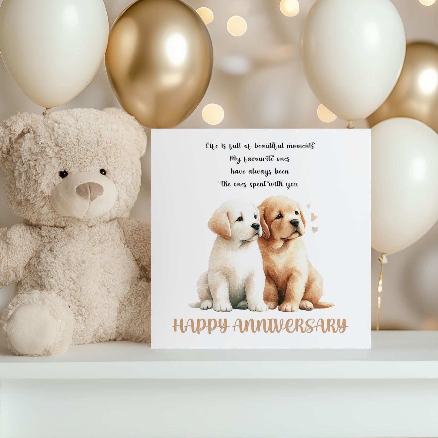 Cute Puppy Dogs Anniversary Card - Romantic Dog Lover Anniversary Card for Wedding, Dating, Relationship Milestones 1st, 2nd, 5th, 10th - For Him, Her, Wife, Husband, Couples - Kraft Envelope Included