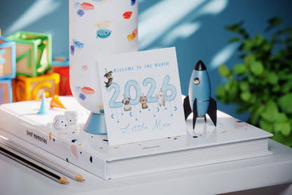 New Baby Boy Card Congratulations for Newborn Boy, Welcome To The World Card, Baby Shower Card for Son, Grandson, Nephew, Baby Boy, Little One - Cute Puppy Dogs Design - Blue Envelope Included