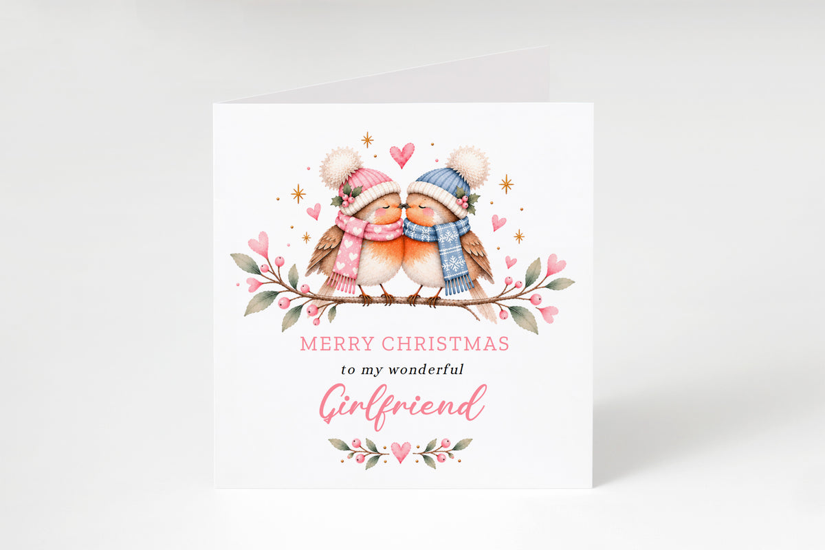Cute Robin Christmas Card for Girlfriend – Merry Christmas to My Wonderful Girlfriend