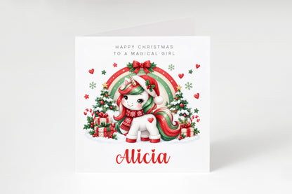 Personalised Christmas Card for Girls – Cute Magical Festive Unicorn