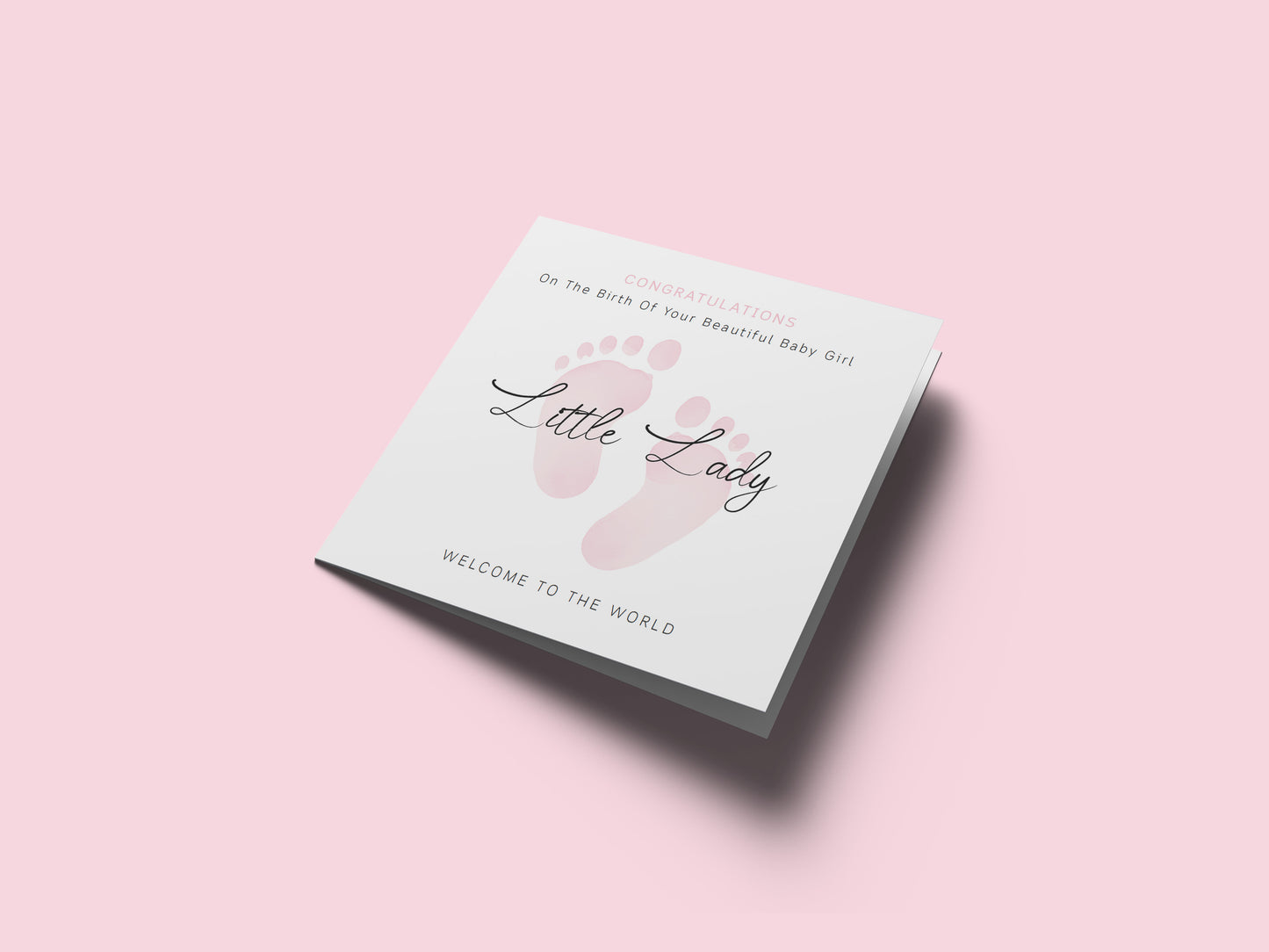 New Baby Girl Card Congratulations for Newborn Girl, Welcome To The World Card, Baby Shower for Daughter, Granddaughter, Niece, Little One - Baby Feet Design - Pink Envelope Included