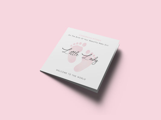 New Baby Girl Card Congratulations for Newborn Girl, Welcome To The World Card, Baby Shower for Daughter, Granddaughter, Niece, Little One - Baby Feet Design - Pink Envelope Included