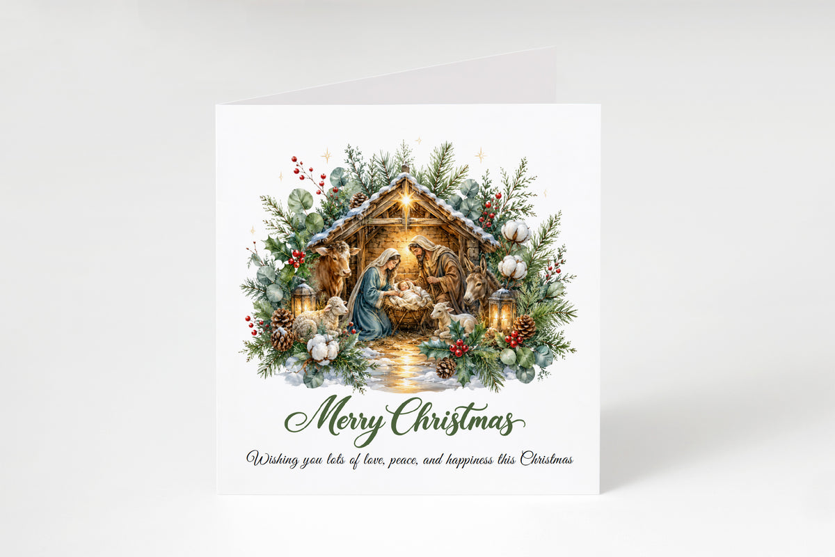 Religious Christmas Card – Nativity Scene & Christmas Blessings 🎄🕊️