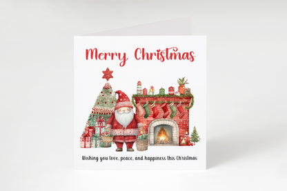 Cute Santa Christmas Greeting Card – Watercolour Festive Fireplace Design