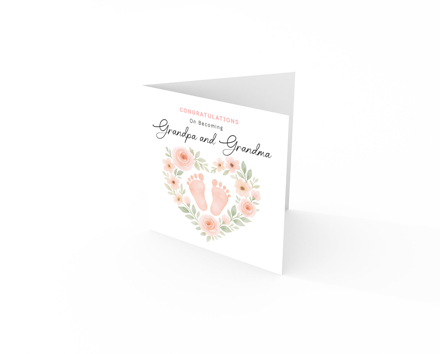 Personalised New Baby Girl Card – Congratulations On Becoming Mum & Dad, Auntie & Uncle, Grandpa & Grandma – Floral Baby Feet design - Pink Envelope Included
