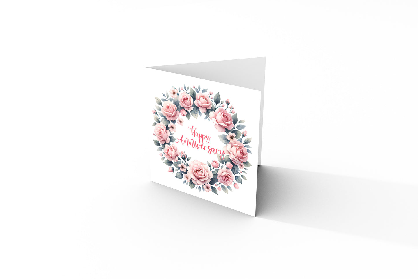 Elegant Floral Happy Anniversary Card - Romantic Pink Rose Wreath Design for Wedding, Dating, Relationship Milestones –1st, 2nd, 3rd, 5th, 10th, 20th - For Him, Her, Wife, Husband, Couples