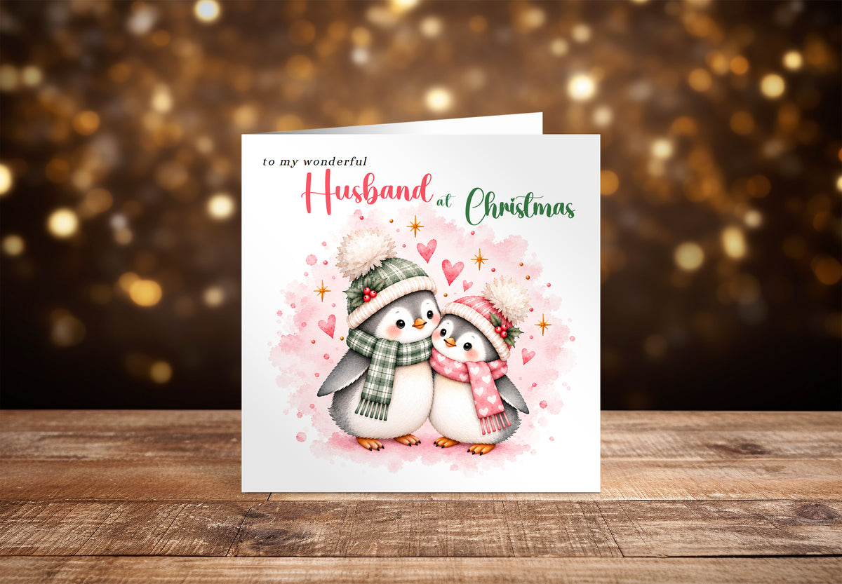 Merry Christmas Card for Husband  – Cute Penguin Couple Christmas Card