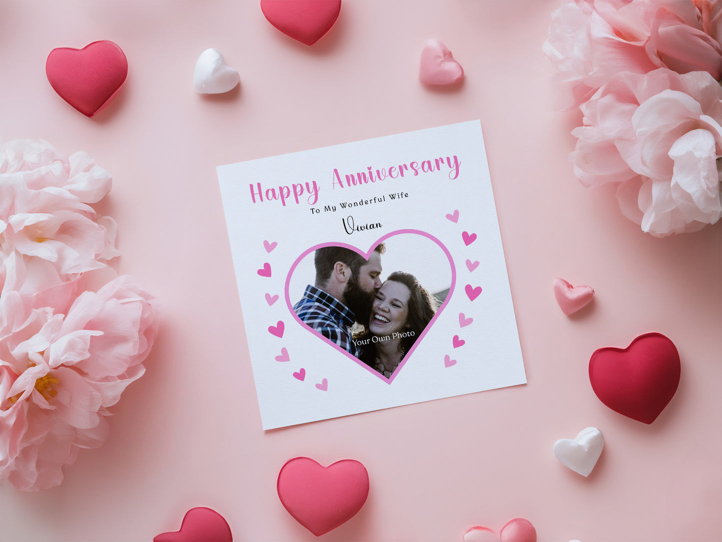 Personalised Photo Anniversary Card - Custom Message, Name & Photo for Wedding, Dating, Relationship Milestone 1st,10th, Him, Her, Wife, Husband, Partner, Couple - Pink Envelope Included