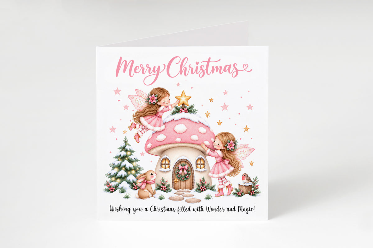 Pink Magical Fairy Christmas Card for Girls