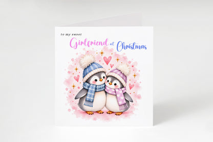 Merry Christmas Card for Girlfriend  – Cute Penguin Couple Christmas Card
