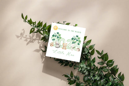 2026 New Baby Boy Card Congratulations for Newborn Boy, Son, Grandson, Nephew, Little One - Welcome To The World, Baby Shower Card - Cute Woodland Animal Design- Brown Kraft Envelope Includednd Date with Kraft Envelope (Copy)