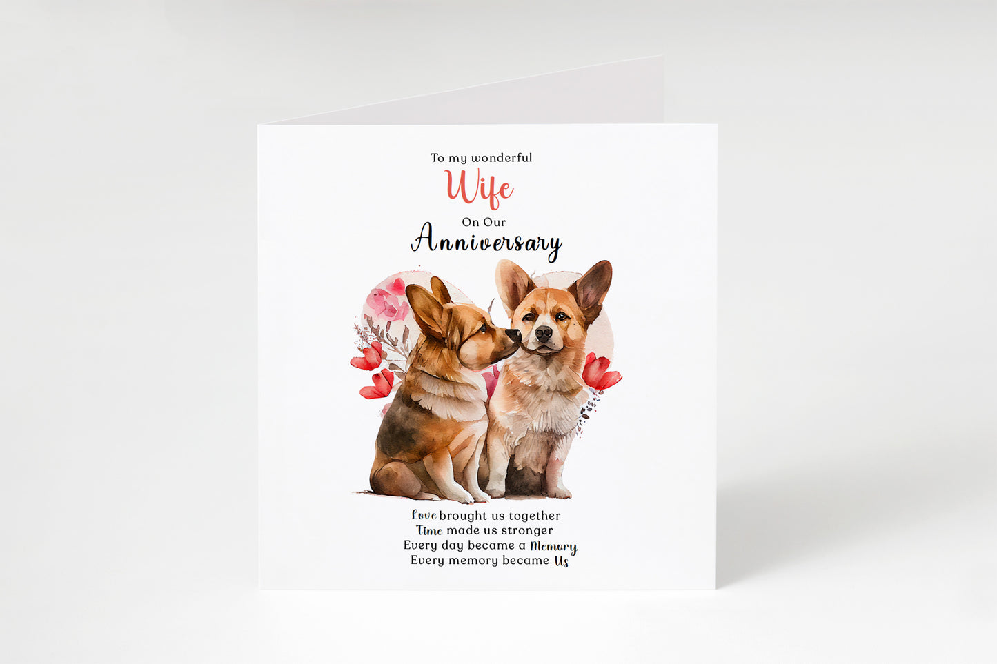 Cute Corgi Dog Anniversary Card for Her - Romantic Anniversary Card for Wife, Wedding, Dating, Relationship Milestones 1st, 2nd, 3rd, 5th, 10th, 20th 30th - Kraft Envelope Included