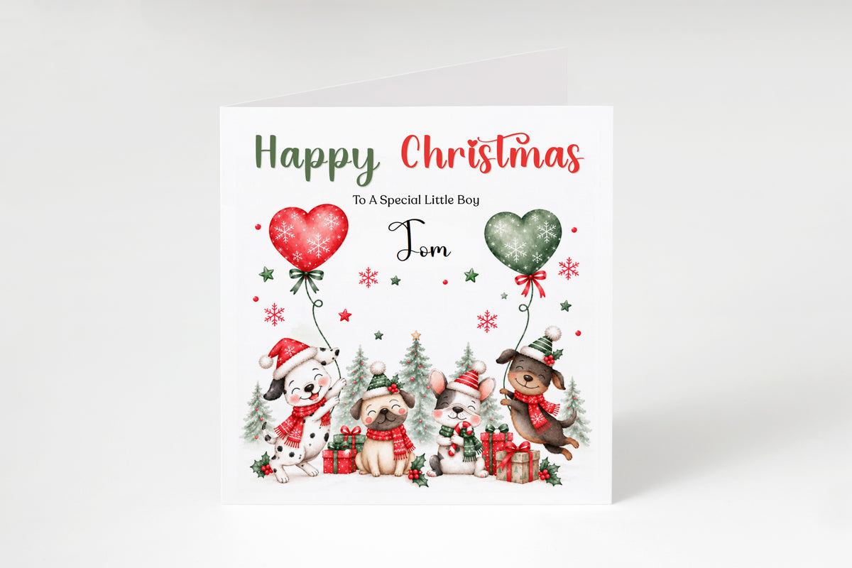 Personalised Christmas Card – Cute Christmas Puppy Dogs