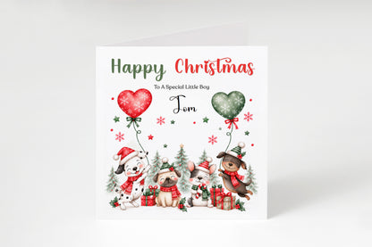 Personalised Christmas Card – Cute Christmas Puppy Dogs