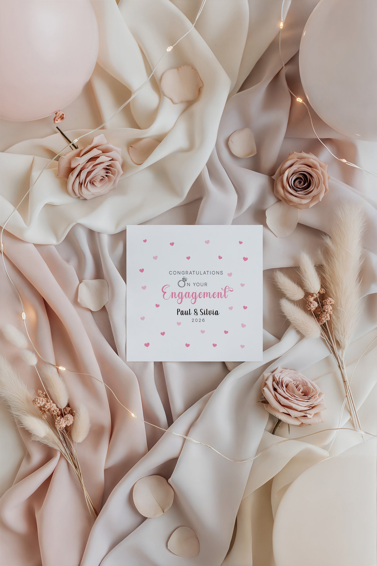 2026 Personalised Engagement Card with Custom Couple's Name – Congratulations on Your Engagement Card for Newly Engaged Couples, Him or Her - Pink Envelope Included