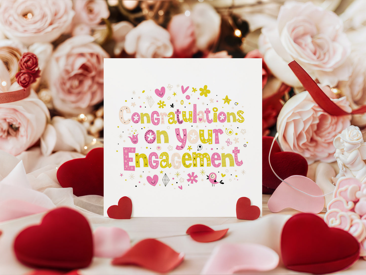 Cute & Fun Engagement Card with Colourful Typography  - Congratulations on your Engagement Card - Engagement Congratulations Card for Newly Engaged Couple - Pink Envelope Included