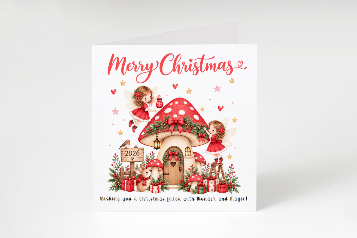 Cute Red Magical Fairy Christmas Card for Girls
