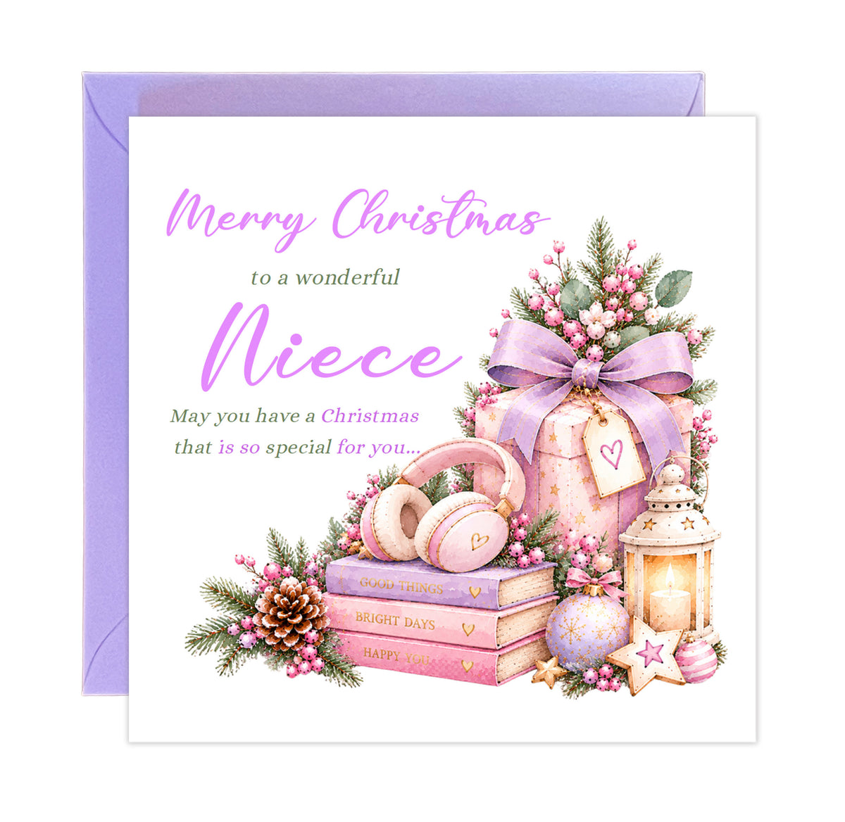 Christmas Card for Niece  – Lilac Festive Design