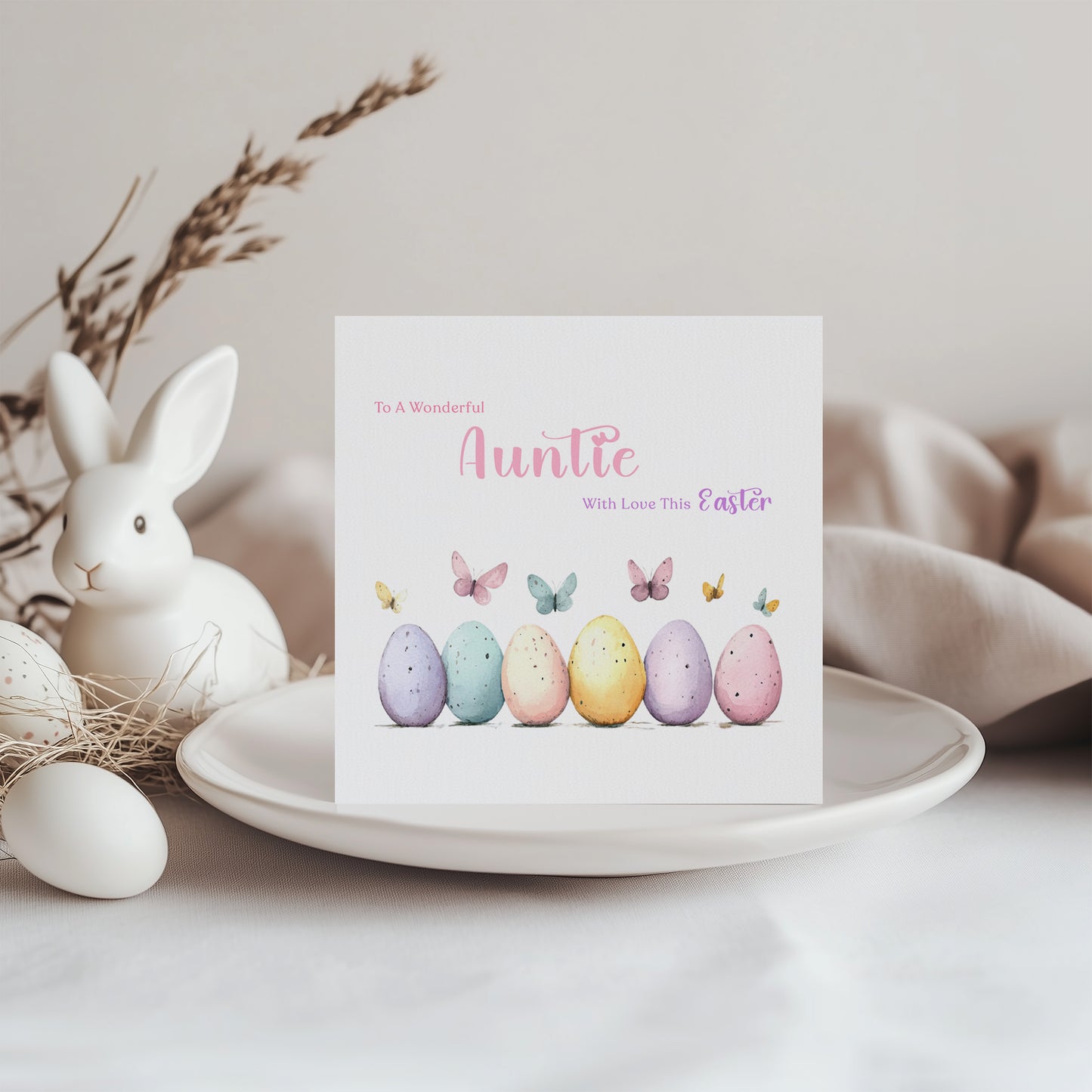 Happy Easter Card with Butterfly with Easter Eggs Design for Mum, Auntie or Grandma –  Spring Easter Car for Her and Family - Pink Envelope Included
