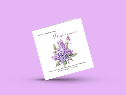Lilac Floral Birthday Card – Watercolour Flowers for Mum or Mother - Purple Envelope Included