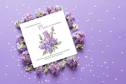 Lilac Floral Birthday Card – Watercolour Flowers for Mum or Mother - Purple Envelope Included