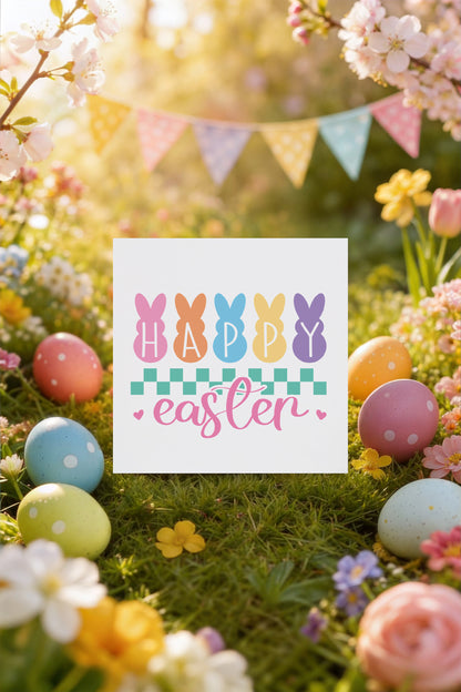 Bunny Happy Easter Card – Spring Holiday Greeting Card – Bunny Letters Easter Card for Family, Girls, Teens, Friends, Kids, Loved Ones - Pink Envelope Included