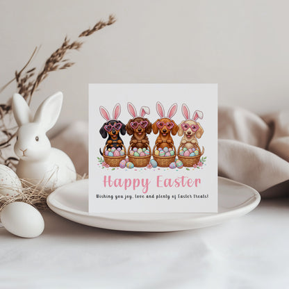 Funny Dachshund Happy Easter Card – Cute Sausage Dog Easter Card for Dog Lovers, Owners, Girls Wife, Mum, Grandma, Aunties, Niece, Daughter, Family, Mother-in-Law - Pink Envelope Included