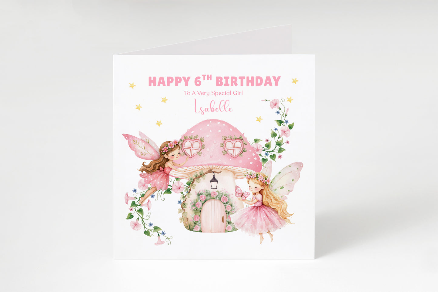 Personalised 6 Years Old 6th Birthday Card for Girls – Magical l Fairy with Custom Name & Message - Age 6 Birthday Card for Kids Children Daughter Granddaughter Niece - Pink Envelope Included