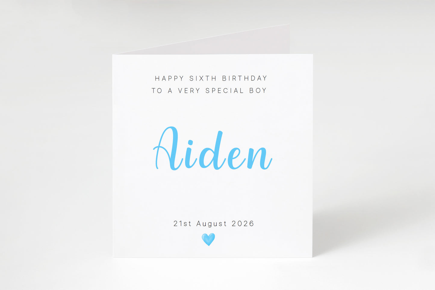 Personalised 6th Birthday Card for Boys – Minimalist Design with Custom Name, Birthday and Message, Age 6 Years Old Birthday Card for Kids, Children, Boy, Son, Grandson, Nephew– Blue Envelope Included