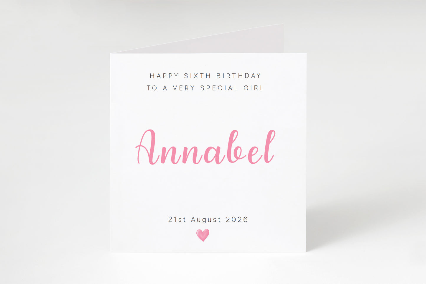 Personalised 6th Birthday Card for Girls – Elegant Minimalist Design with Custom Birthday, Name & Message - Age 6 Years Old Birthday Card for Kids Daughter Granddaughter Niece - Pink Envelope Included