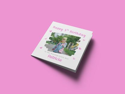 Personalised Photo 5 Years Old 5th Birthday Card for Girls – Brush Stroke Photo Frame with Custom Photo, Name & Message for Age 5 Years Old Kid, Daughter, Granddaughter, Niece with Pink Envelope