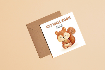 Squirrel-Personalised Get Well Soon Card, Thinking of You Folded Card, Sympathy, Sorry for your Loss Folded Card