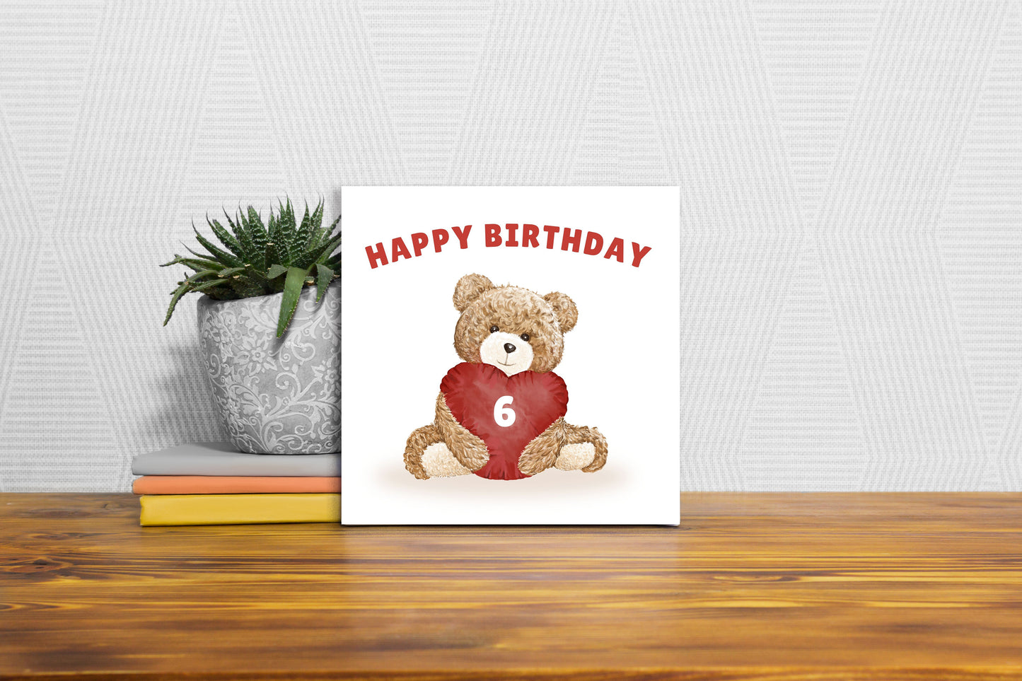 Teddy Bear Birthday Card for Boys and Girls – Heart Cushion with Age (1st, 2nd, 3rd, 4th, 5th, 6th, 7th, 8th, 9th, 10th or Any Age ) Children's Birthday Card – Brown Envelope Included
