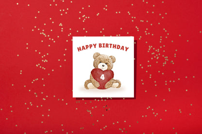 Teddy Bear Birthday Card for Boys and Girls – Heart Cushion with Age (1st, 2nd, 3rd, 4th, 5th, 6th, 7th, 8th, 9th, 10th or Any Age ) Children's Birthday Card – Brown Envelope Included
