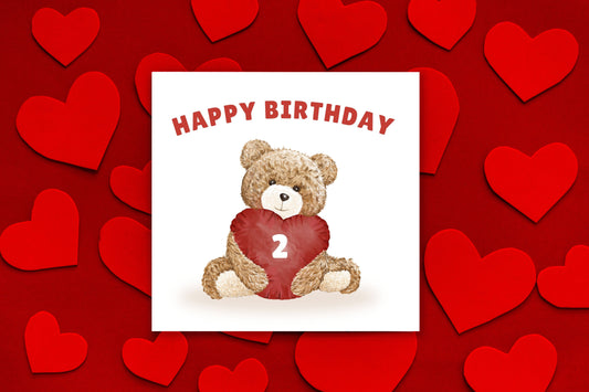 Teddy Bear Birthday Card for Boys and Girls – Heart Cushion with Age (1st, 2nd, 3rd, 4th, 5th, 6th, 7th, 8th, 9th, 10th or Any Age ) Children's Birthday Card – Brown Envelope Included